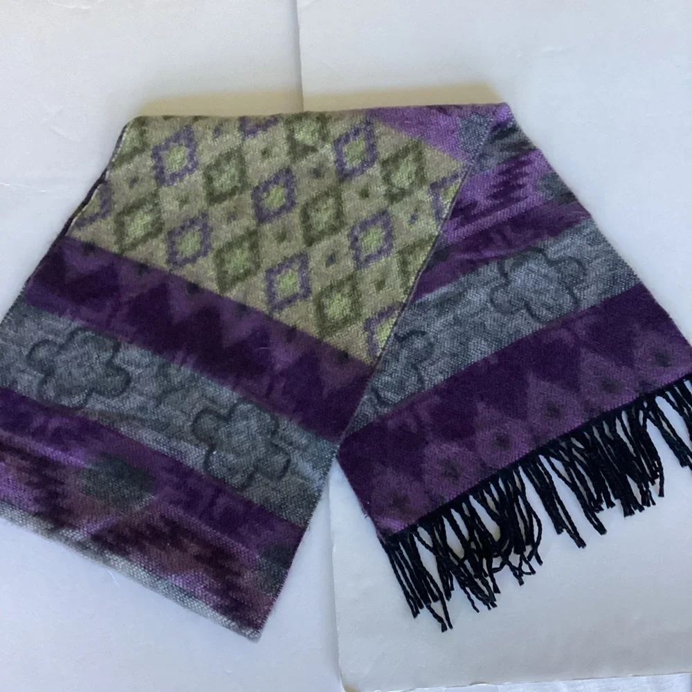 Vintage 100% Cashmere Scarf Made in Germany Hand Woven Purple Black Abstract